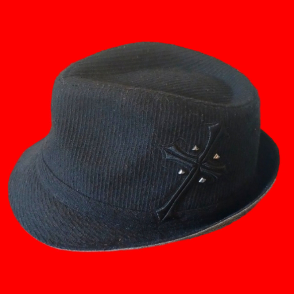 EXPLICIT Black Fedora, L/XL with Raised Cross